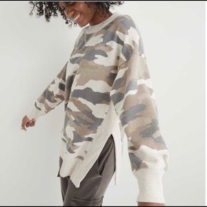 Aerie Good Vibes Neutral Brown Camo Slit Sweater